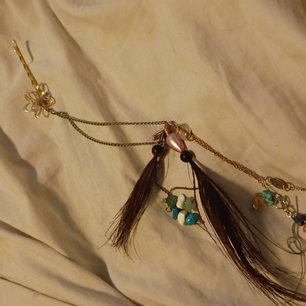 Long Beaded Feather Hair Charm Handmade